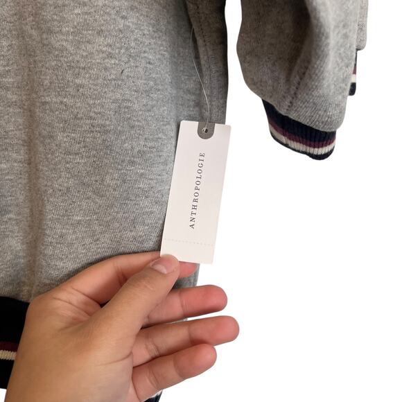 NWT Anthropologie Pilcro Crewneck Niki Bubble Sweatshirt Grey Varsity Ribbed Hem - Picture 7 of 10